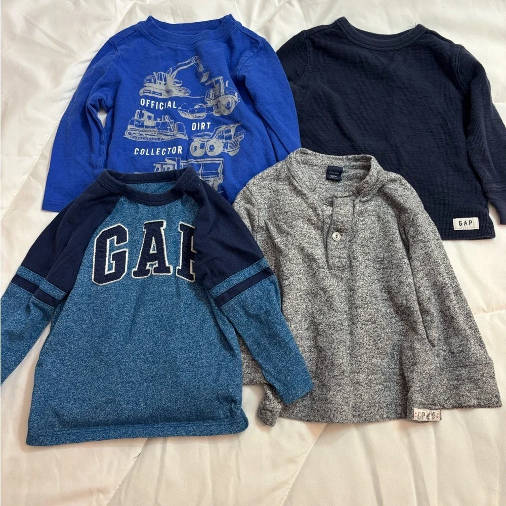 Set of 4 GAP Kids Long Sleeve Tees - Blue and Gray Collection- 18-24 months